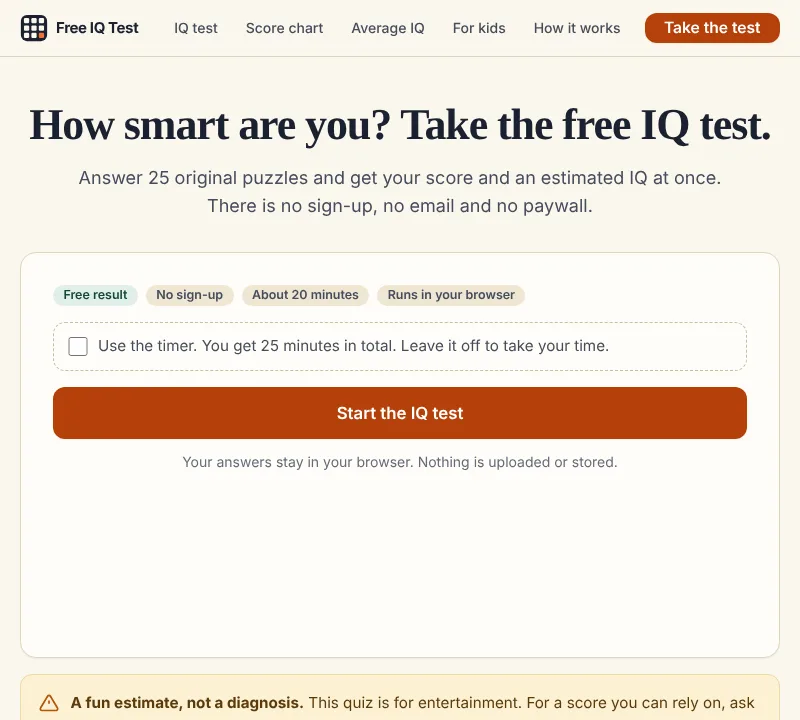 Free IQ Test homepage