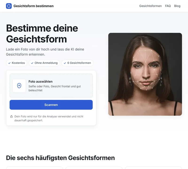 Gesichtsform AI homepage