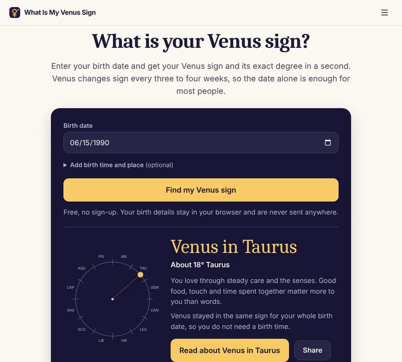 What Is My Venus Sign homepage